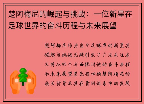 楚阿梅尼的崛起与挑战：一位新星在足球世界的奋斗历程与未来展望
